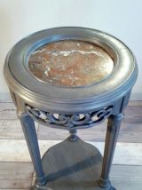 sellette gueridon tripode hetre 1900 marbre rouge restauré gris bleuté satiné