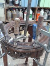 sellette gueridon tripode hetre 1900 marbre rouge restauré gris bleuté satiné