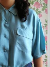 Huguette - chemisier manches courtes en soie bleu