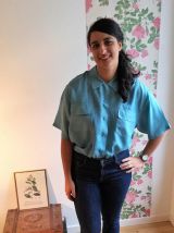 Huguette - chemisier manches courtes en soie bleu