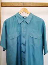 Huguette - chemisier manches courtes en soie bleu