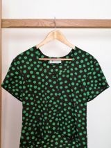 Mireille - Chemisier vintage cintré à pois noir et vert
