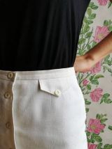 Célestine - Jupe blanche boutonnée vintage longueur genou