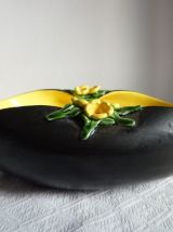 Coupe à fruits, saladier ou plat en céramique noire et jaune
