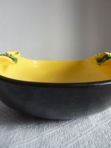 Coupe à fruits, saladier ou plat en céramique noire et jaune