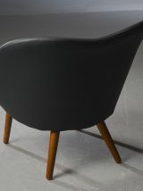 fauteuil en cuir, laine &amp; hêtre