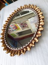 miroir ovale soleil  bois 1970 