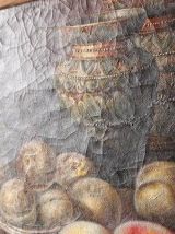 tableau peinture huile sur toile craquelée et signée fruits 