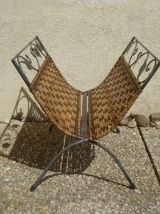 porte  revue, vintage  , rotin et  metal