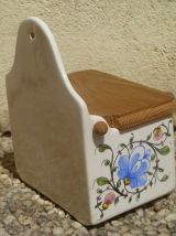 boite a sel  ancienne , porcelaine et bois