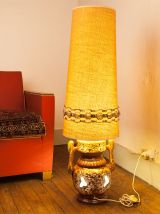 Lampe de sol Vintage, pied en céramique et abat jour tissu