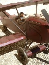 avion biplan en bois ,artisanal , vintage