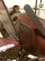 avion biplan en bois ,artisanal , vintage