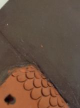 Miroir rond vintage avec cadre en céramique signée CB