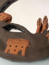 Miroir rond vintage avec cadre en céramique signée CB