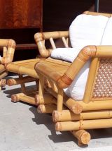 canape 2 fauteuils +table bambou 