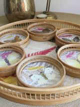 PLATEAU ET SOUS-VERRE PAPILLONS 70'S VINTAGE