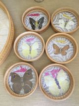 PLATEAU ET SOUS-VERRE PAPILLONS 70'S VINTAGE