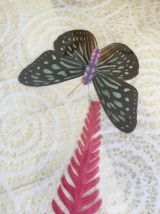 PLATEAU ET SOUS-VERRE PAPILLONS 70'S VINTAGE