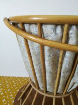 travailleuse en rotin et tissus- boite à tricot-vintage-