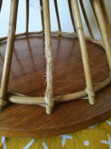 travailleuse en rotin et tissus- boite à tricot-vintage-