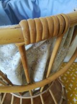 travailleuse en rotin et tissus- boite à tricot-vintage-