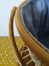 travailleuse en rotin et tissus- boite à tricot-vintage-