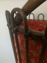 travailleuse en rotin brun et tissus provencal -vintage