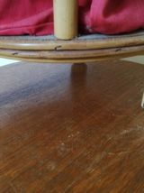 travailleuse en rotin clair et tissus vintage