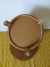 travailleuse en rotin clair et tissus vintage