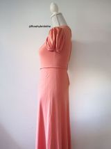 Robe longue hippie rose saumon manches ballons vintage 70's