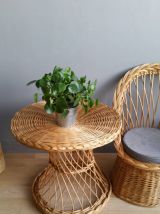 Table rotin et osier vintage