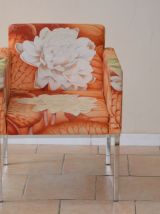 6 Fauteuils tissu fleurs design années 80 - Sancal