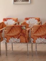 6 Fauteuils tissu fleurs design années 80 - Sancal