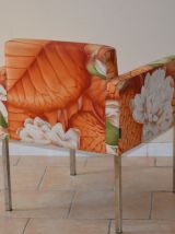 6 Fauteuils tissu fleurs design années 80 - Sancal