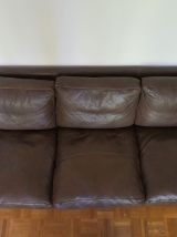 Canapé 3 places vintage cuir marron scandinave années 1970s