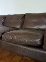 Canapé 3 places vintage cuir marron scandinave années 1970s