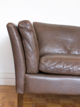 Canapé 3 places vintage cuir marron scandinave années 1970s