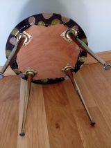 Tabouret rond, ottoman à pieds compas en métal doré