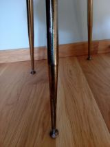 Tabouret rond, ottoman à pieds compas en métal doré