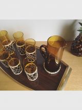 Service à orangeade en verre soufflé ambré