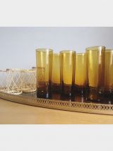 Service à orangeade en verre soufflé ambré