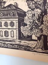 Serie de neuf gravures en noir et blanc vintage 1950