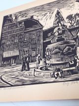 Serie de neuf gravures en noir et blanc vintage 1950