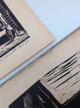 Serie de neuf gravures en noir et blanc vintage 1950