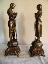 Statue sculpture couple "paysan" en cuivre 