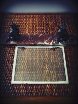 Art déco - porte photo chien en régule sur marbre