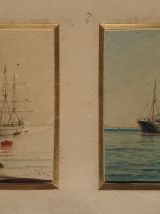 Deux aquarelles marines signées