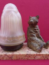 Veilleuse Art Deco en marbre &amp; Ours en régule