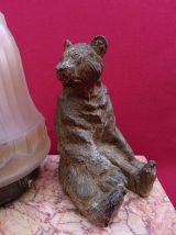 Veilleuse Art Deco en marbre &amp; Ours en régule